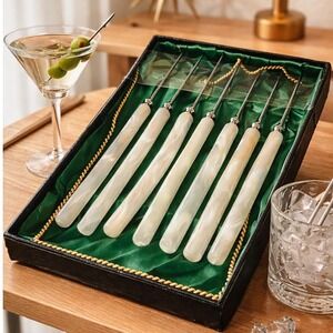 Vintage MCM Cocktail Picks Faux Pearl Handles Solingen Germany